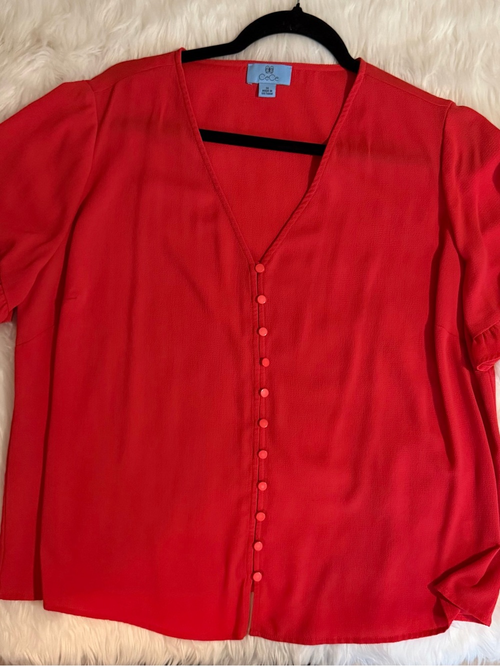CeCe Red V-Neck Button-Front Blouse 1X